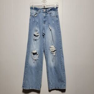 Indigo Rein Wide Leg Jeans Distressed Light Wash‎ Women Size 7 W27 L32